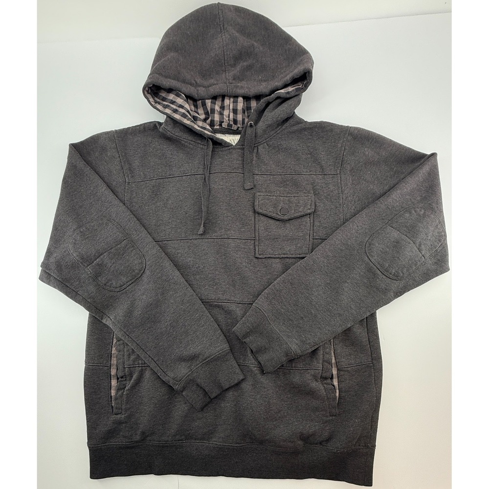 Dravus Hoodie Mens Large Gray Pullover Hooded Utility Pocket Elbow Patch Heavy